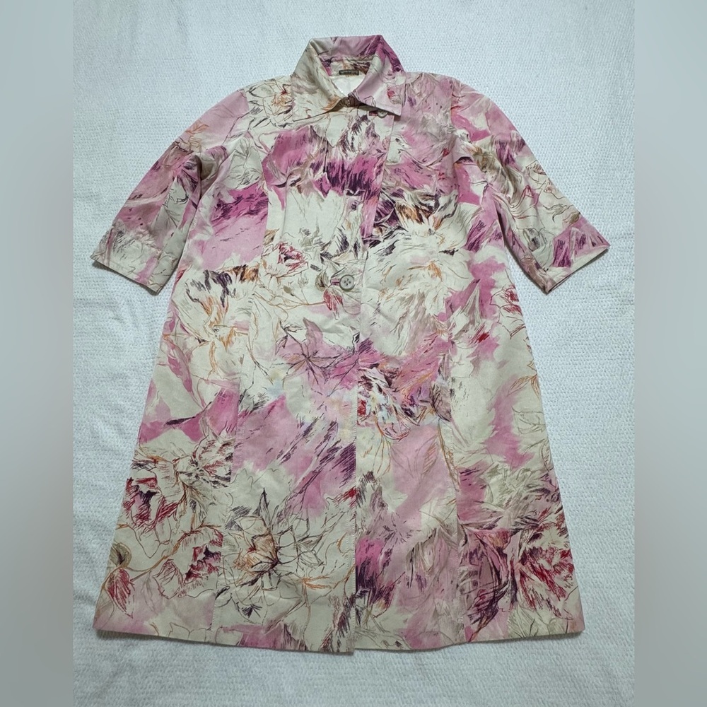 Marina Rinaldi Size 21 Floral Viscose/Cotton Blend Duster 3/4 Sleeve Coat Lined - Picture 16 of 16